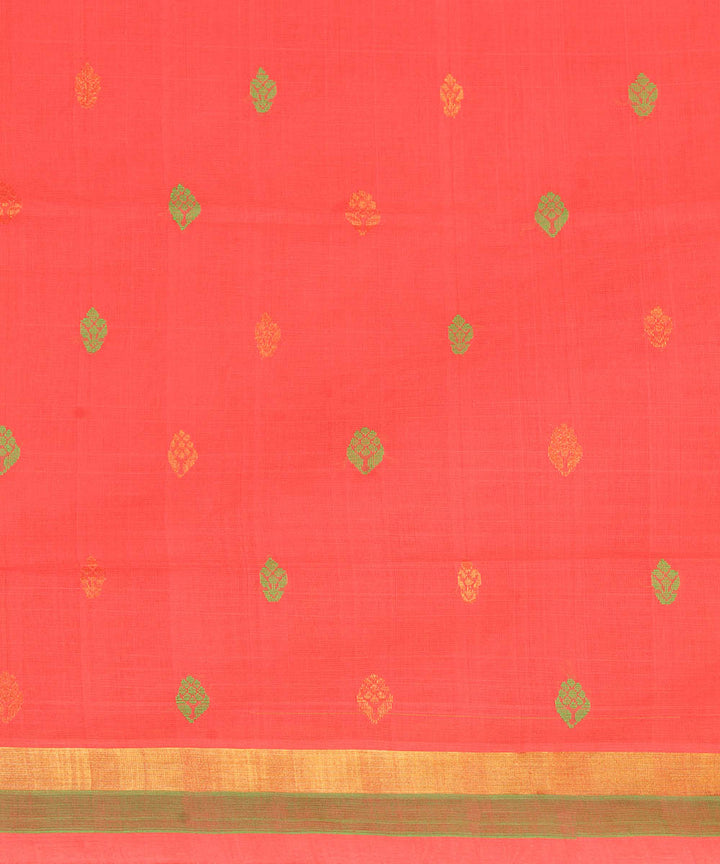 Bright peach cotton handwoven venkatagiri saree