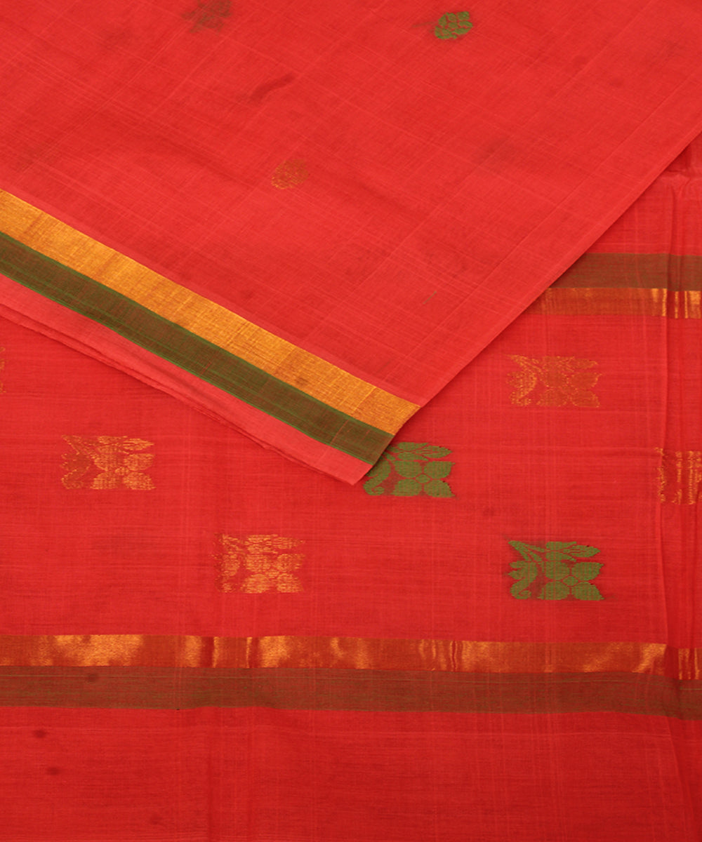 Bright peach cotton handwoven venkatagiri saree