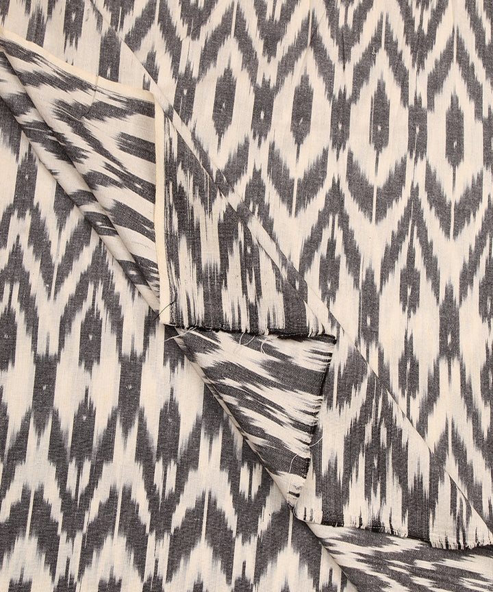 0.7m White black hand woven cotton pochampally ikat fabric
