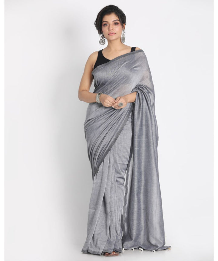 Silver grey handloom bengal cotton saree
