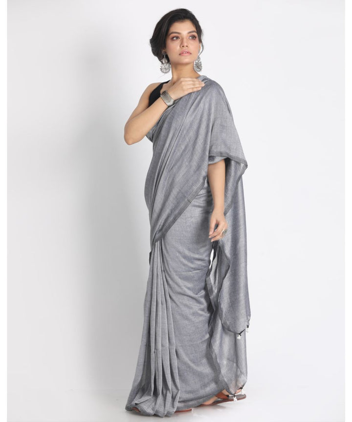 Silver grey handloom bengal cotton saree