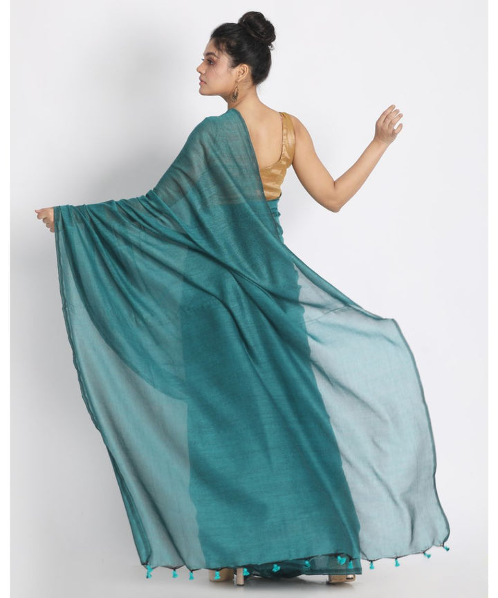 Teal green handwoven bengal cotton saree