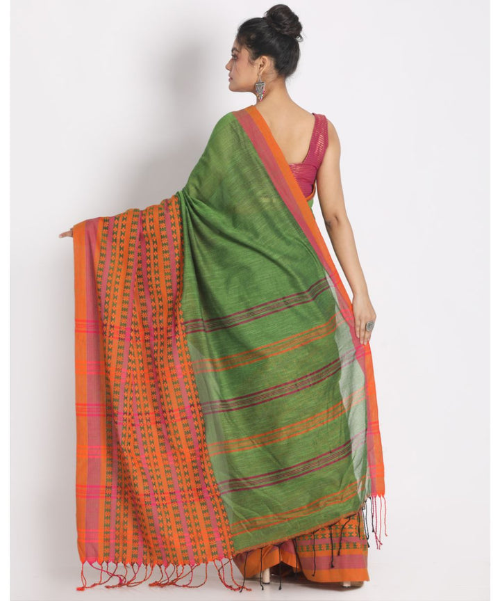 Green orange handwoven bengal cotton begumpuri saree