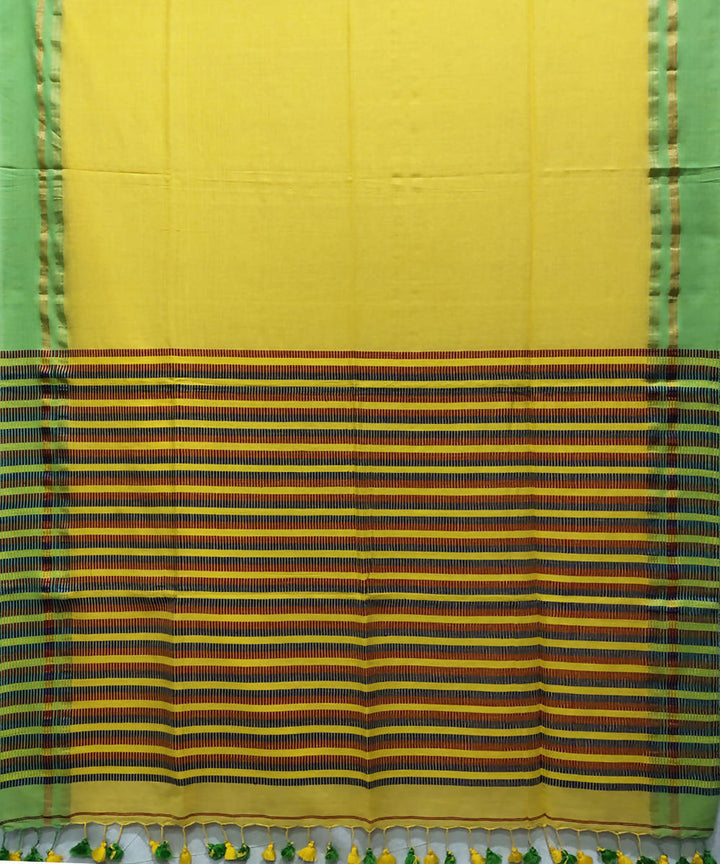 Yellow light green handloom handspun cotton saree
