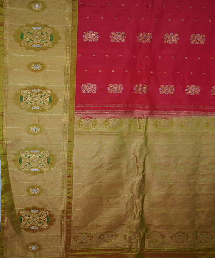 Red gold handwoven silk gadwal saree