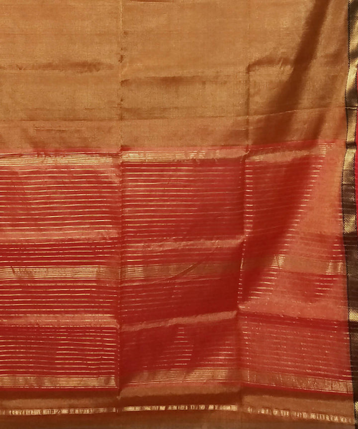 Golden brown handloom cotton silk maheshwari saree