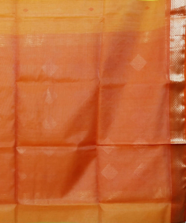 Yellow and orange handloom cotton silk maheshwari saree