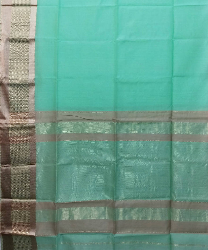 Turquoise blue handwoven cotton silk maheshwari saree