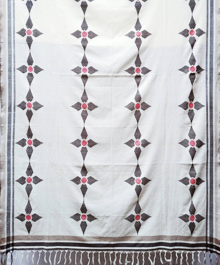White black hand woven extra weft cotton saree