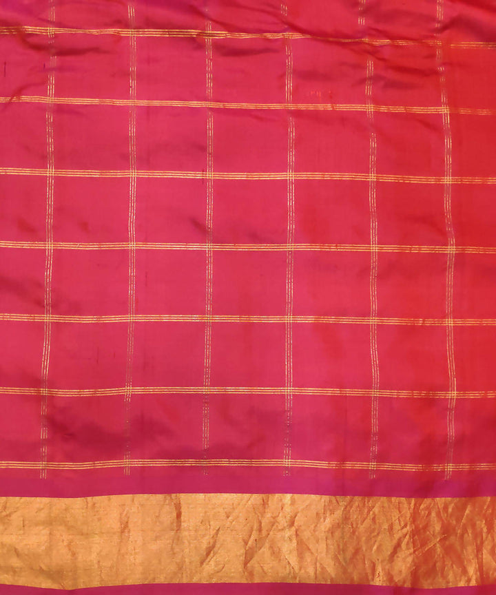 Gold pink Handwoven Gadwal Butta Work Silk Saree