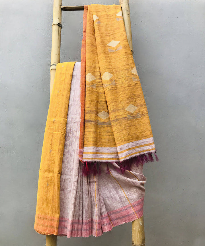 Yellow handwoven extra weft cotton silk saree