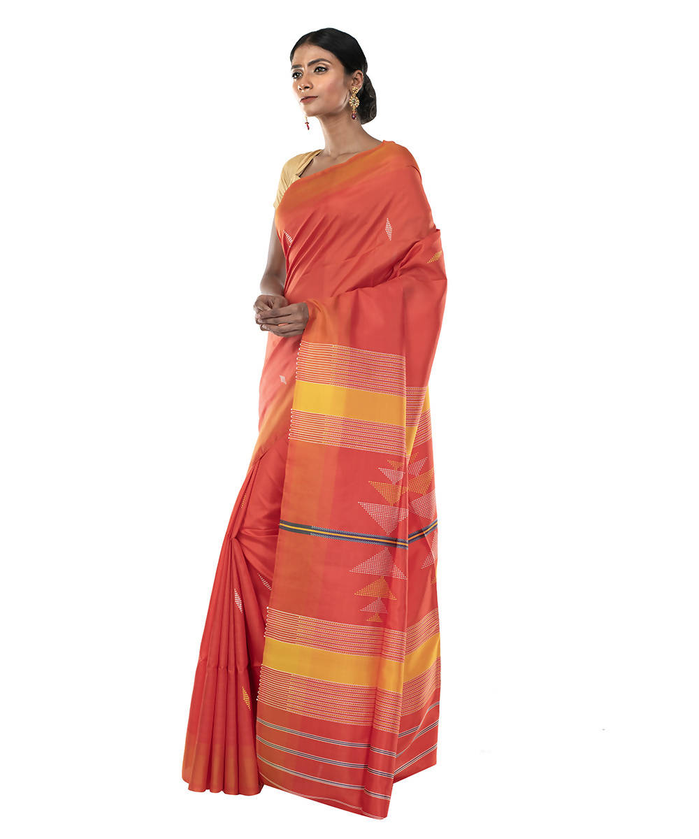 Orange handloom katan bengal silk saree