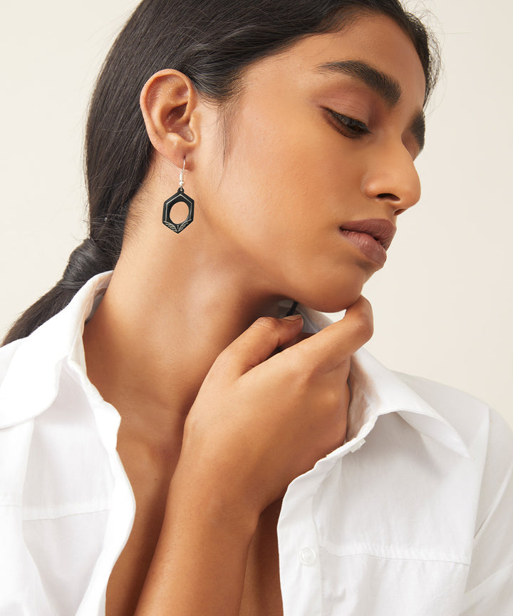 Handcrafted black silver inlay bidri earring