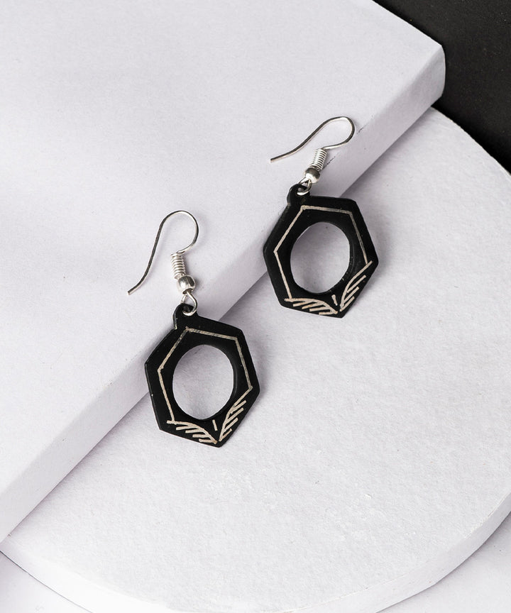 Handcrafted black silver inlay bidri earring