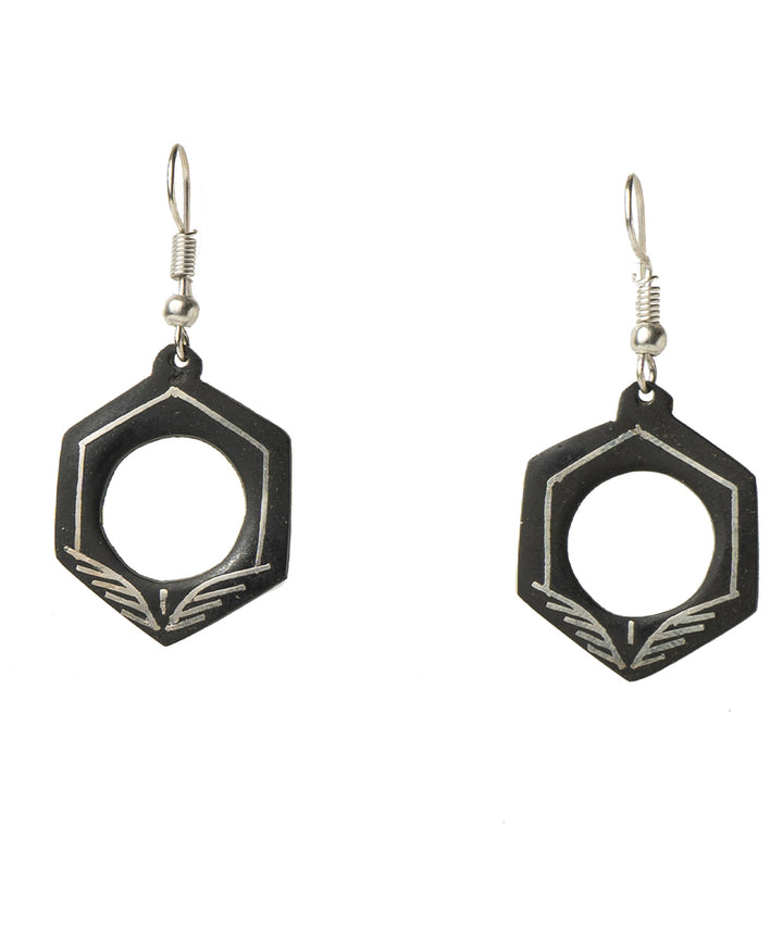 Handcrafted black silver inlay bidri earring