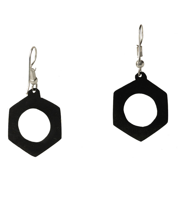 Handcrafted black silver inlay bidri earring
