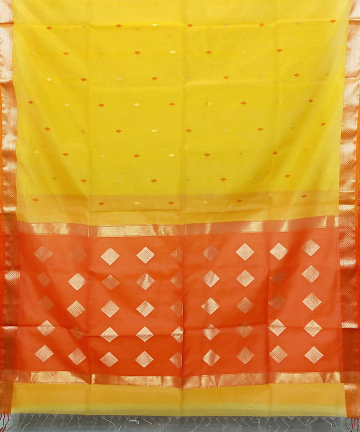 Yellow and orange handloom cotton silk maheshwari saree