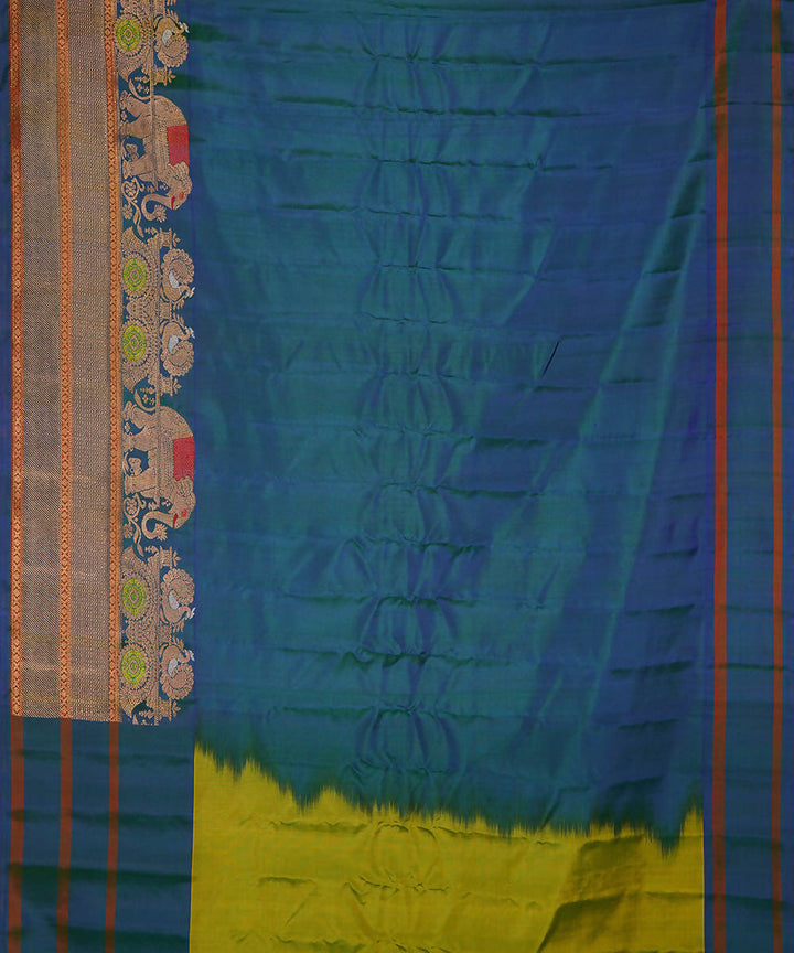 Lime green handwoven silk gadwal saree