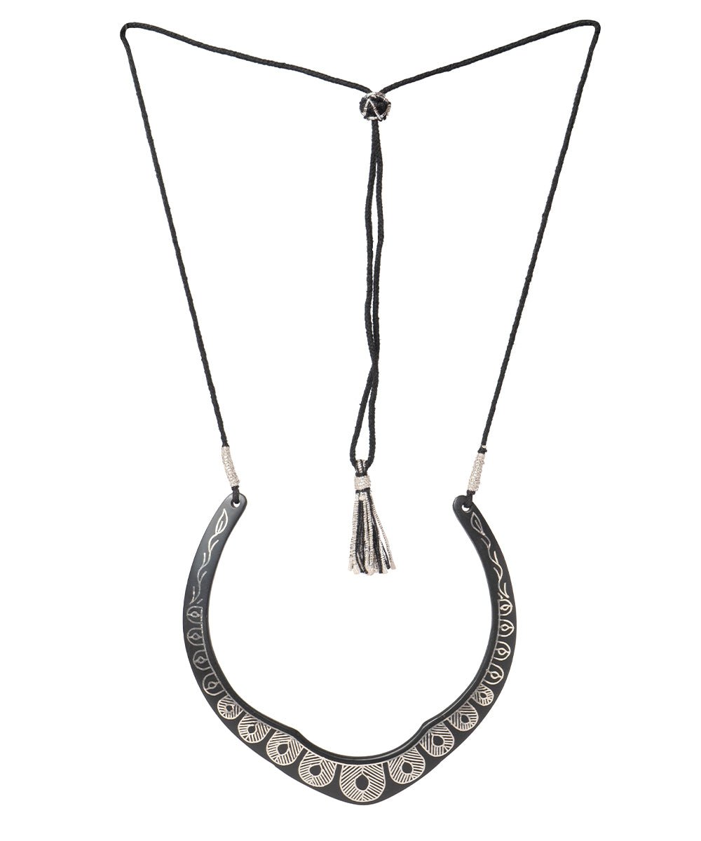 Hand crafted black silver inlay bidri necklace