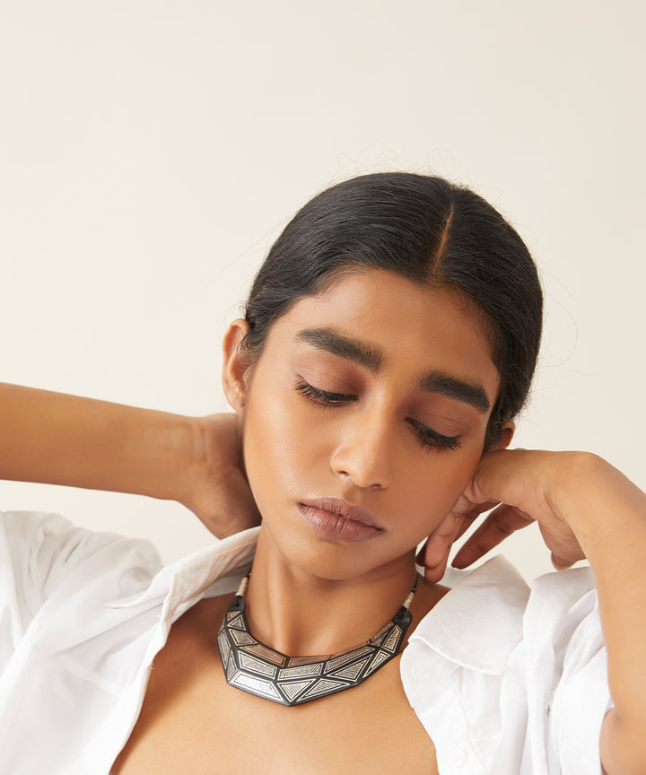 Black handcrafted silver inlay bidri necklace