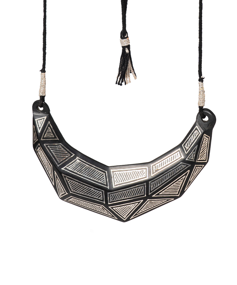 Black handcrafted silver inlay bidri necklace