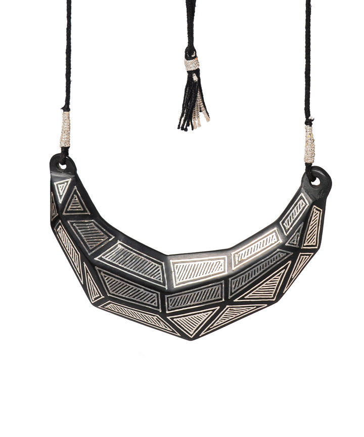 Black handcrafted silver inlay bidri necklace