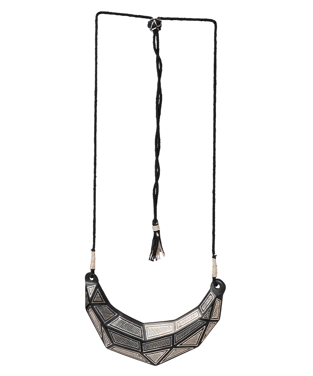 Black handcrafted silver inlay bidri necklace