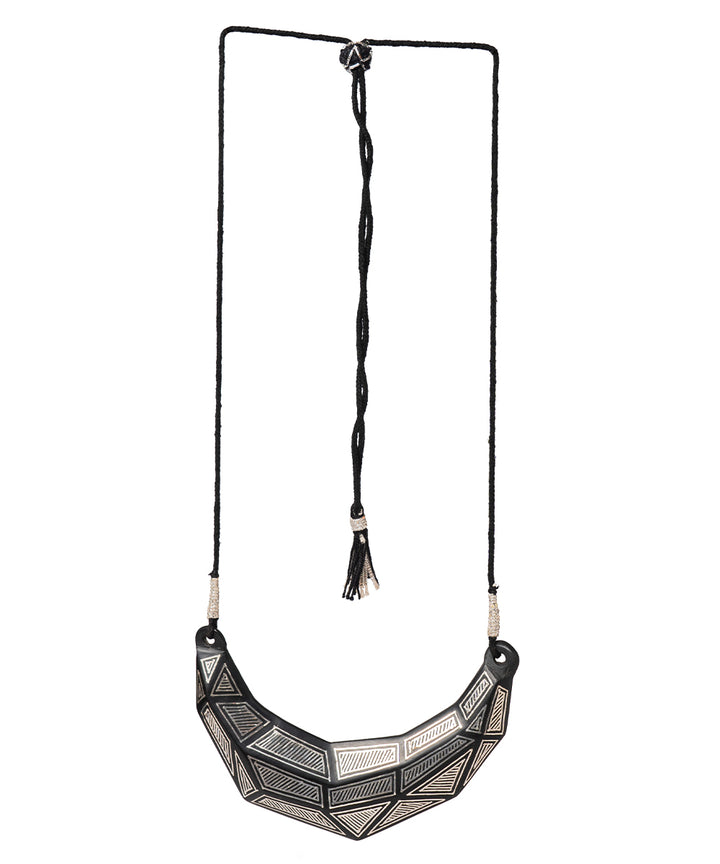 Black handcrafted silver inlay bidri necklace