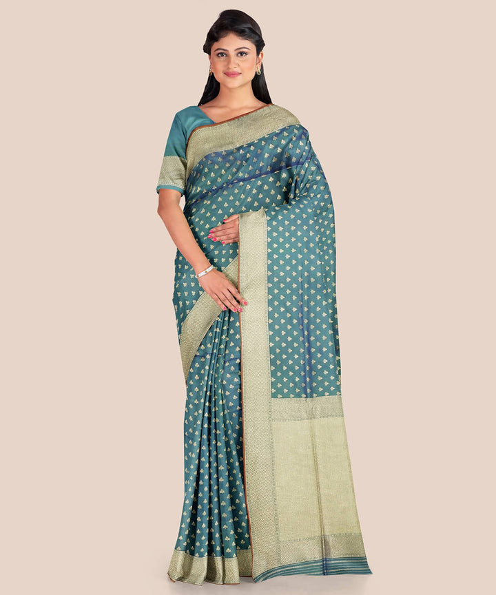 Teal green handloom silk katan banarasi saree