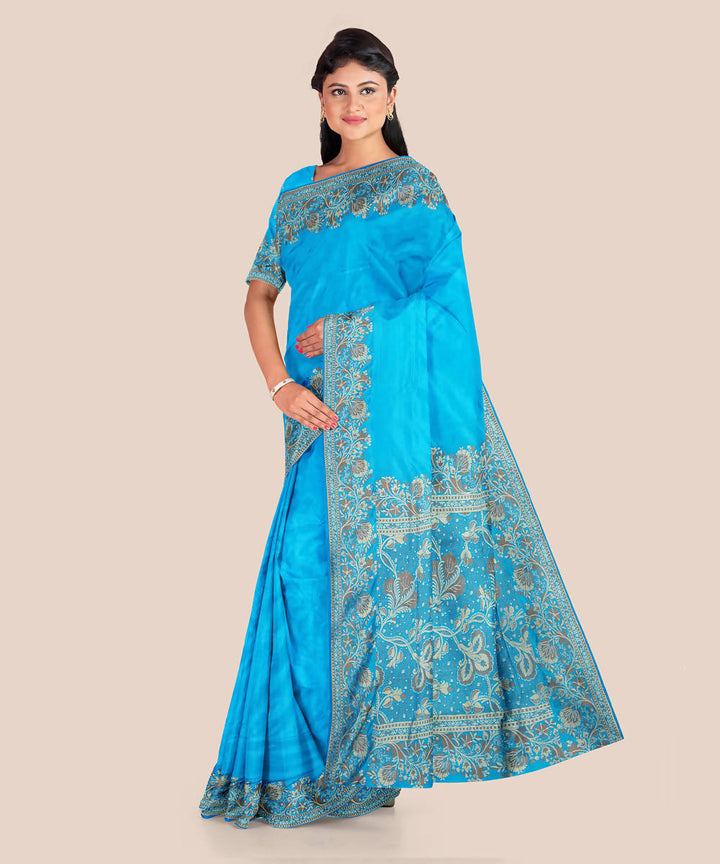 Capri blue handwoven silk banarasi saree