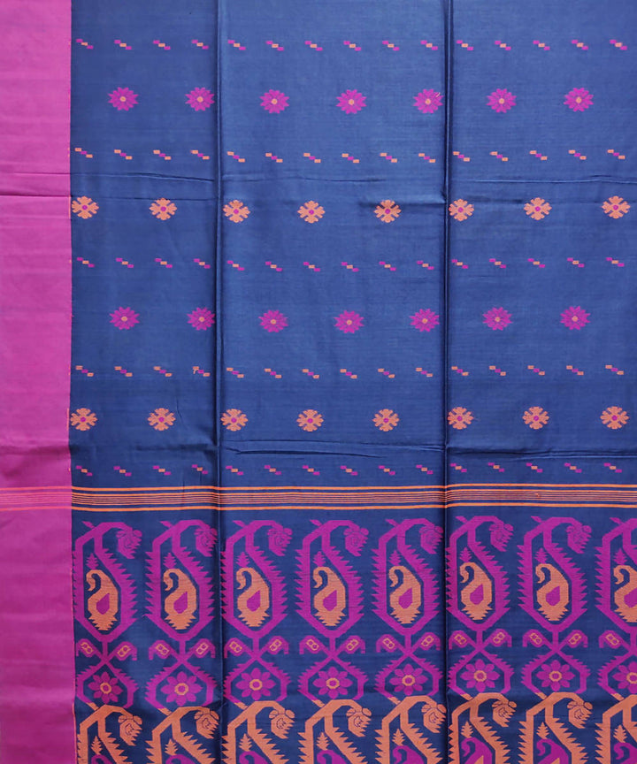 Navy blue handwoven cotton saree