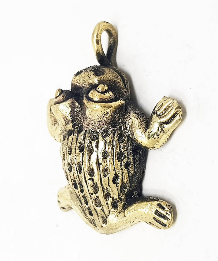 Handmade dhokra craft bell metal tribal frog shaped pendant
