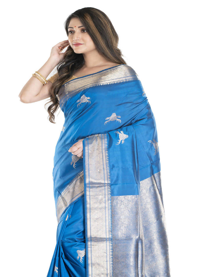 Sky blue bengal silk handwoven saree