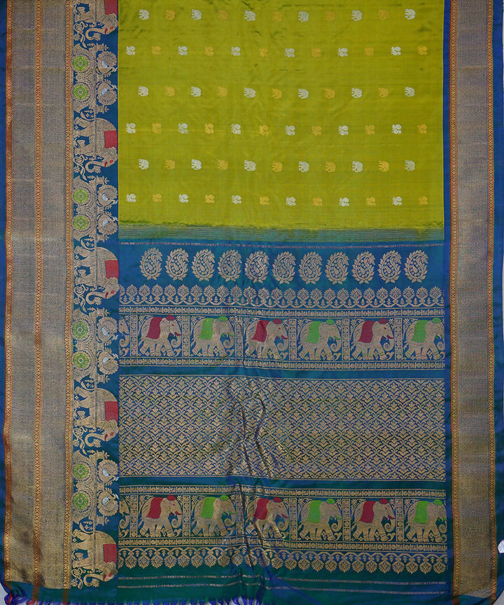 Lime green handwoven silk gadwal saree