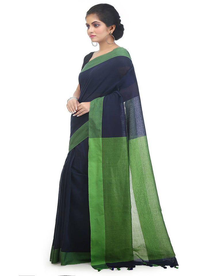 Blue green bengal handloom pure cotton saree