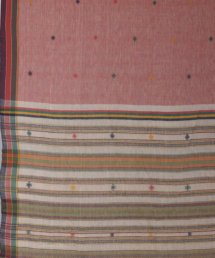 Red handwoven kutchi weave kala cotton saree
