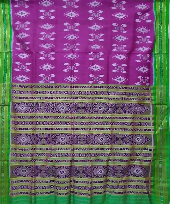 Violet green handwoven silk khandua saree