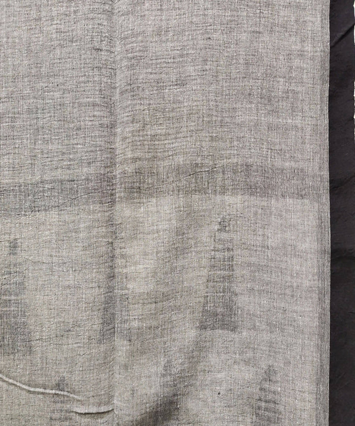 Beige black handloom muslin cotton saree
