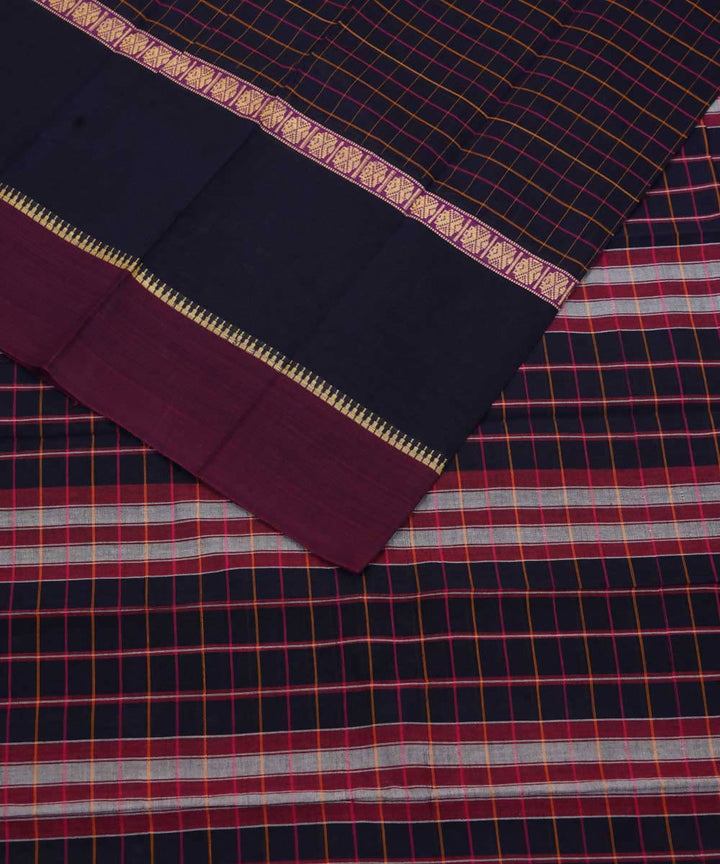 Dark brown handloom cotton narayanpet saree