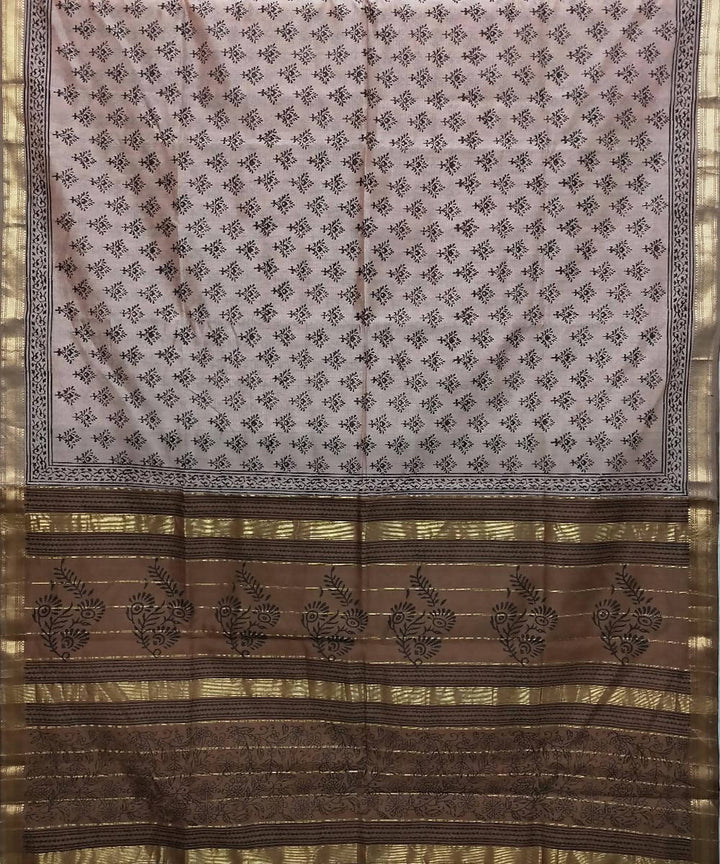 Classic rose brown handwoven cotton silk maheshwari saree