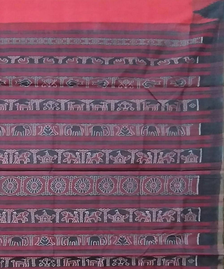 Light red black handwoven silk sambalpuri saree