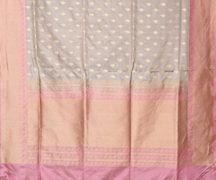Grey handwoven katan silk pure banarasi saree with pure zari work