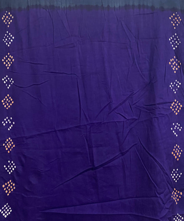 Grey purple hand printed bandhani cotton silk saree