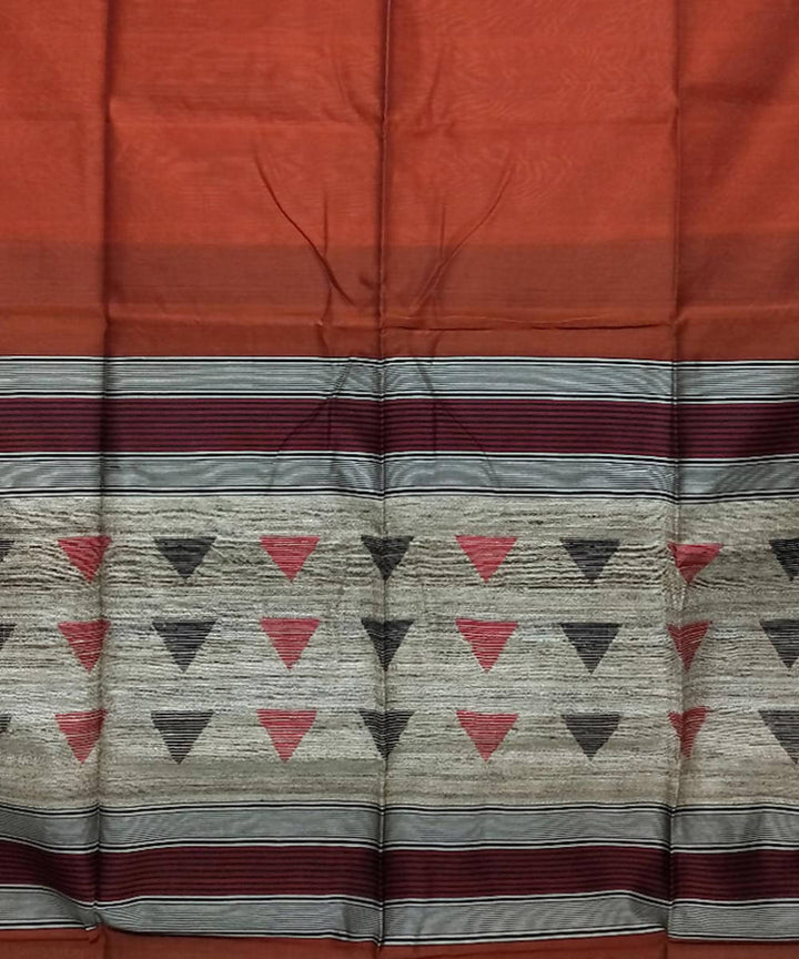 Dark pastel red handwoven cotton silk maheshwari saree