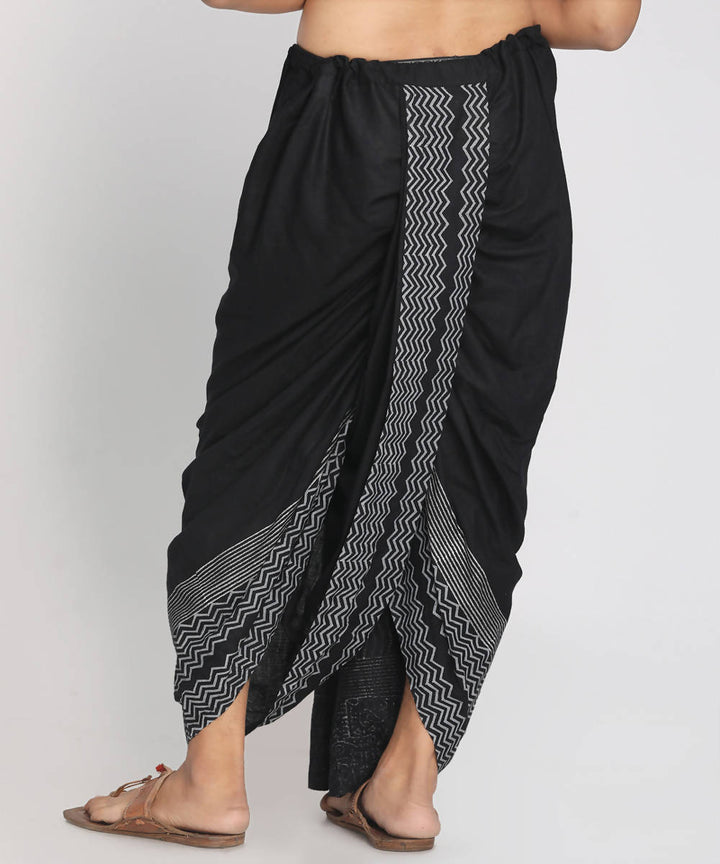 Black cotton handblock printed ready to wear stitched dhoti