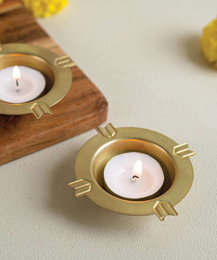 Handmade brass kolam diwali tealight set