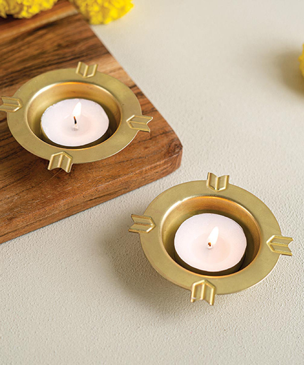Handmade brass kolam diwali tealight set