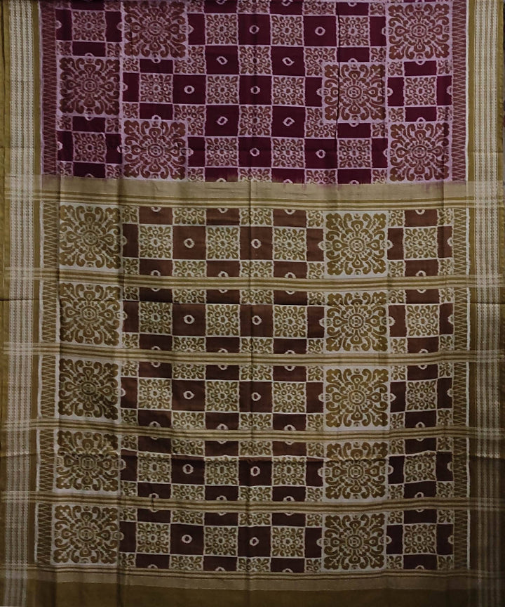 Maroon olive green cotton handwoven sambalpuri saree