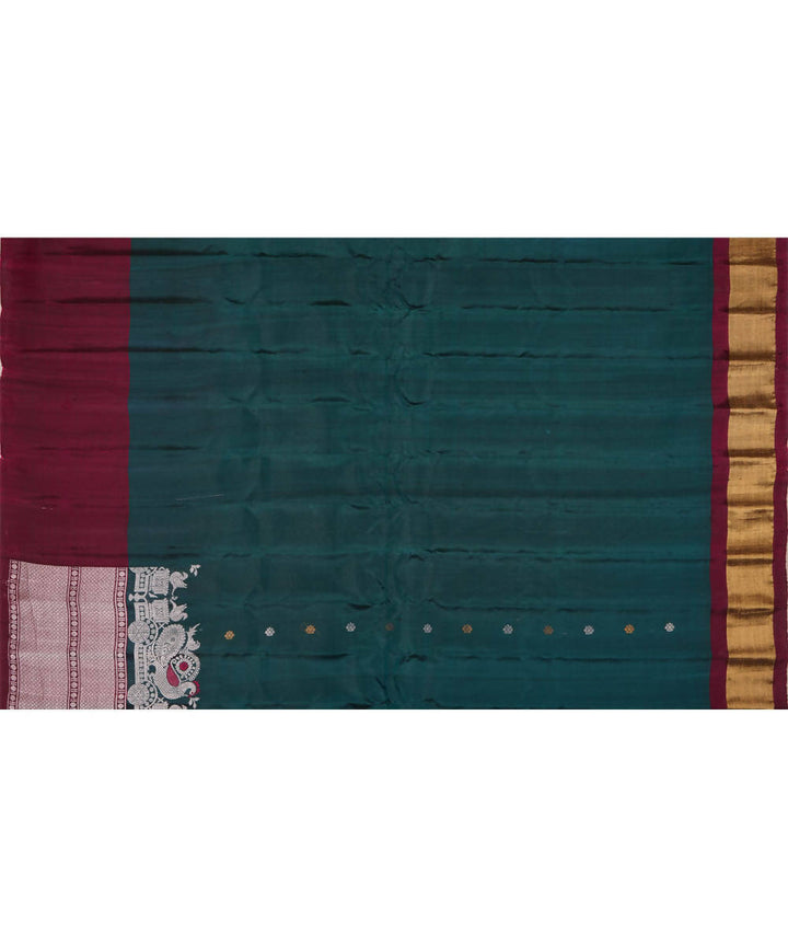 Deep jungle green handwoven silk gadwal saree