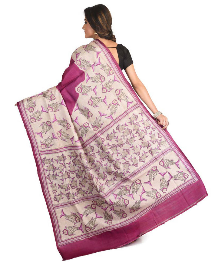Pink bengal exclusive tasar saree with hand embroidery work